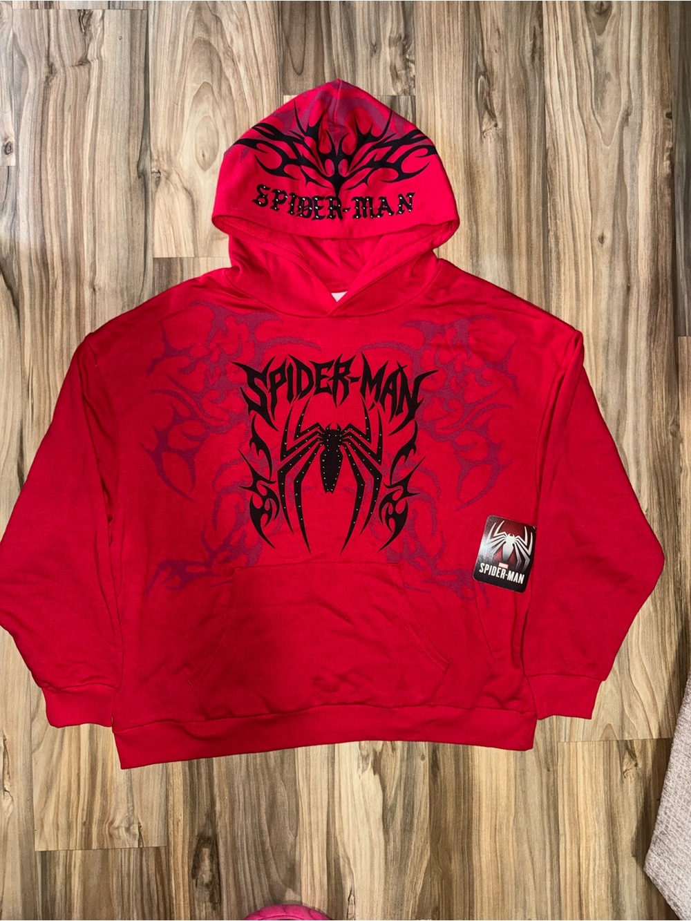 Spiderman Red Crewneck Hoodie with Black Graphic